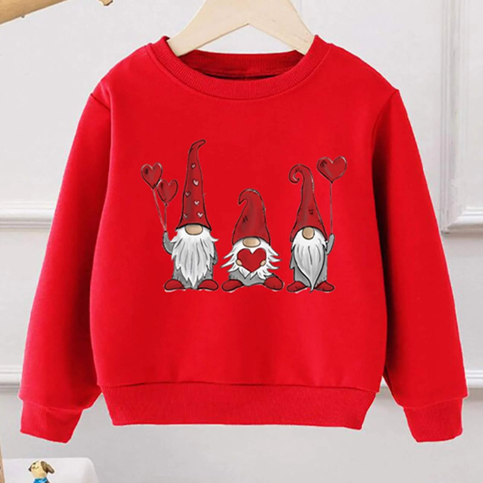 Детский рождественский свитер, красная толстовка с мультяшным праздничным принтом елки, фото №2