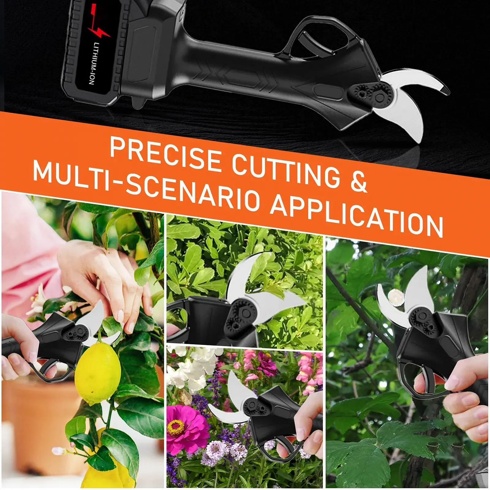 Акумуляторний секатор, професійний електричний секатор з батареями 2000 mAh, бездротові електричні садові ножиці з діаметром різання 25 мм для саду, гілок та фруктових садів, фото №7