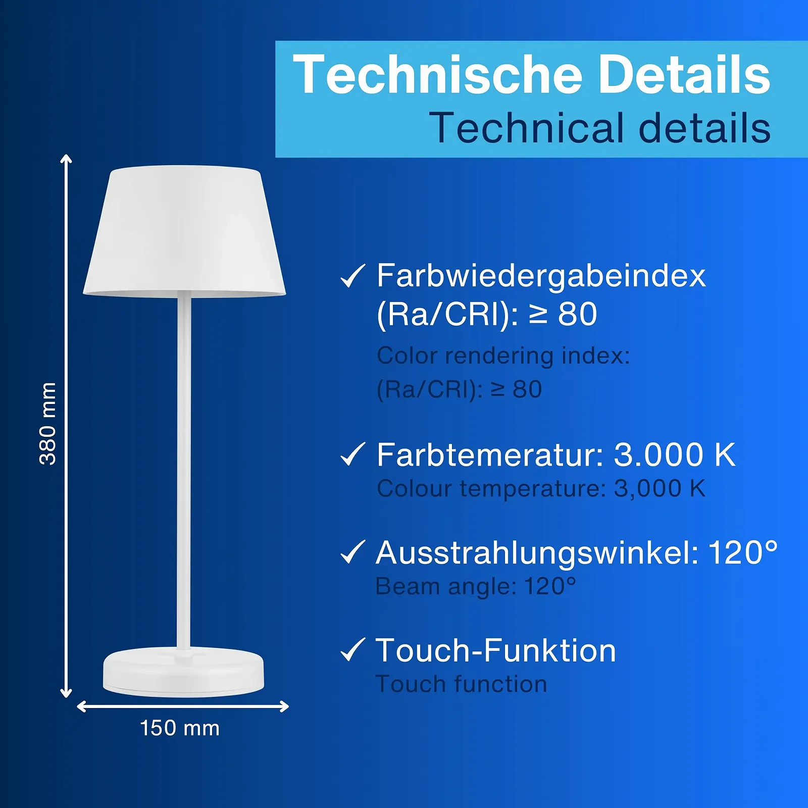 Настільна лампа REV LED Battery Table Lamp 38 см IP44 Touch Dimmable Біла, фото №4