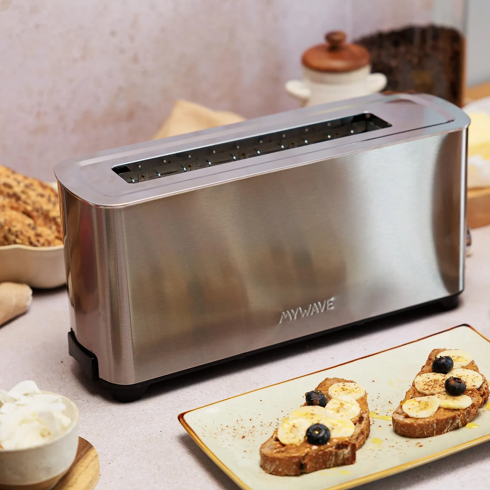 Тостер з одним довгим слотом Mywave Ceylan 1 для 2 скибочок, нержавіюча сталь, сірий, фото №2