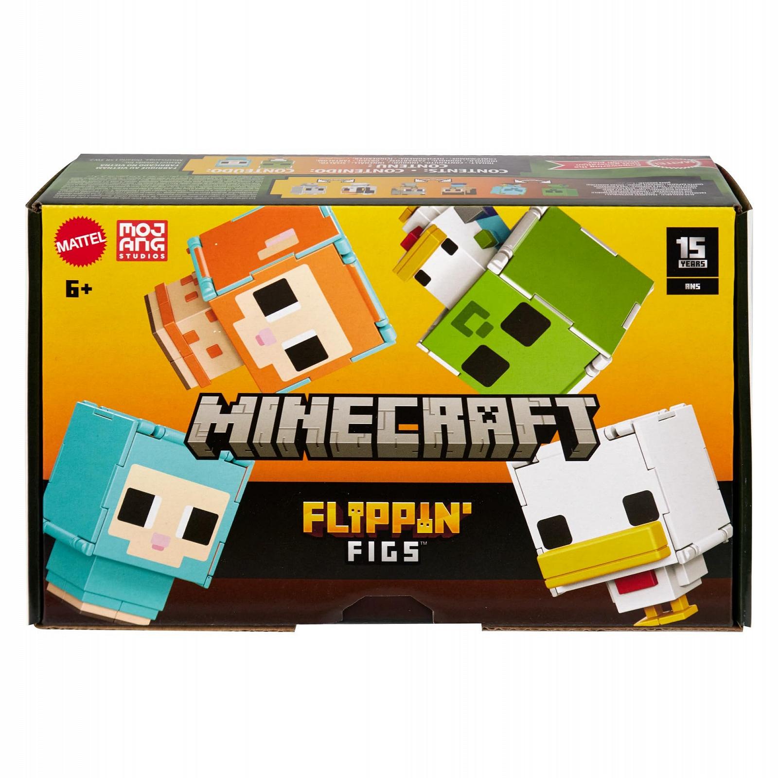 Фигурки Mattel Minecraft Flippin' Figs Овца и Курица 2-в-1 с большими головами и пиксельным дизайном, фото №6