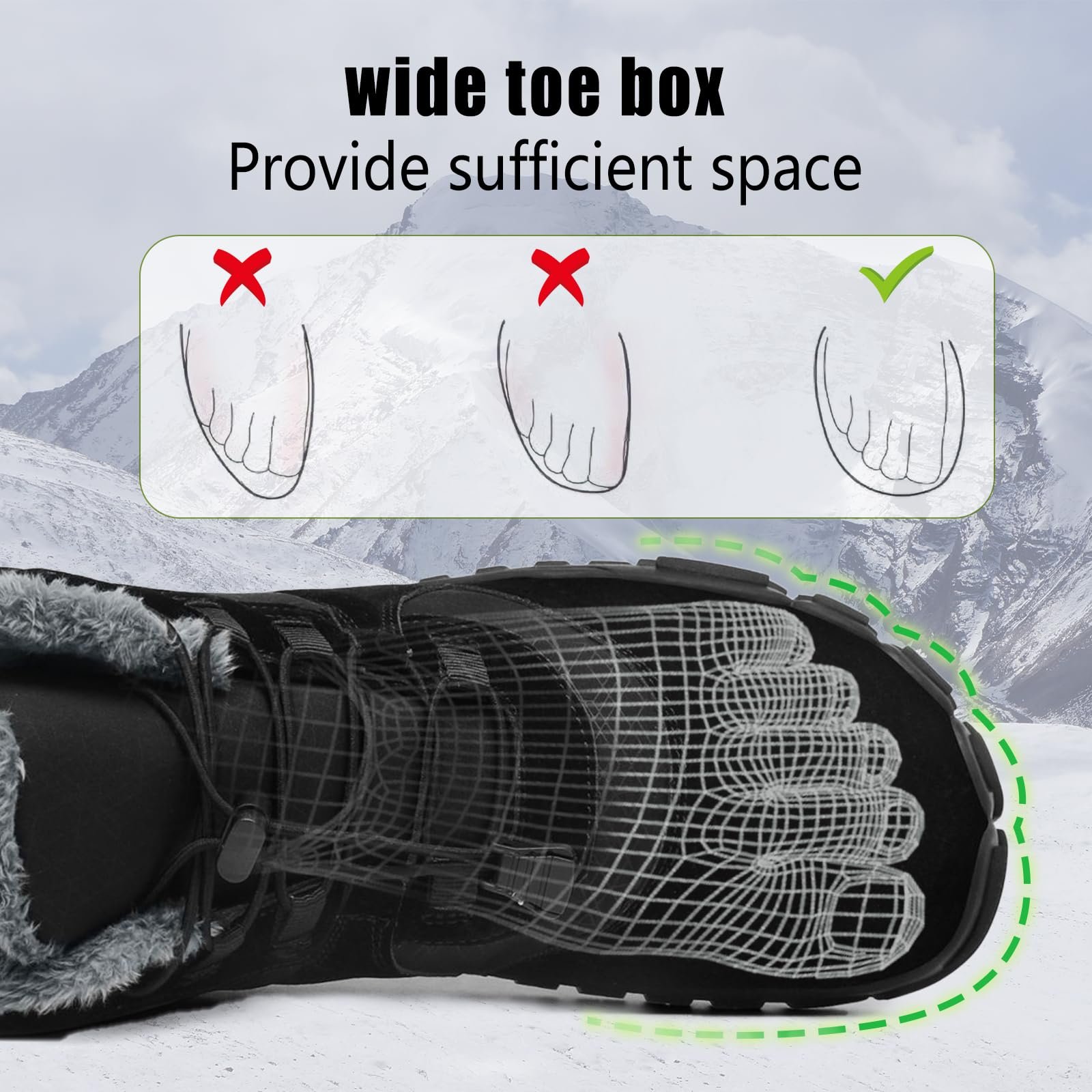 Зимові черевики AONETIGER Barfußschuhe, чоловічі та жіночі, утеплені, снігові, зручні, легкі, водонепроникні, для активного відпочинку, бавовняні, фото №3
