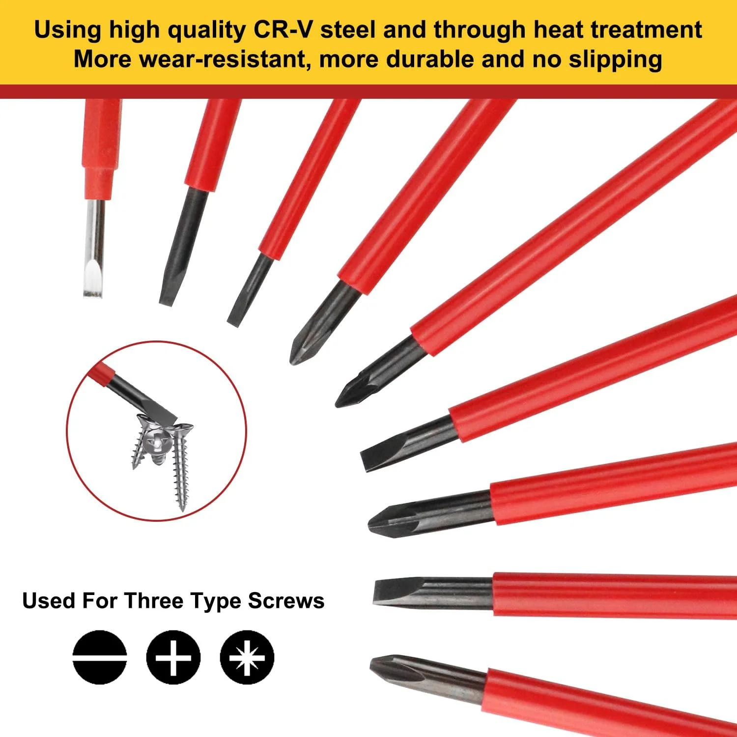 Набір діелектричних магнітних викруток 9 предметів до 1000 В Chrome Vanadium, фото №4