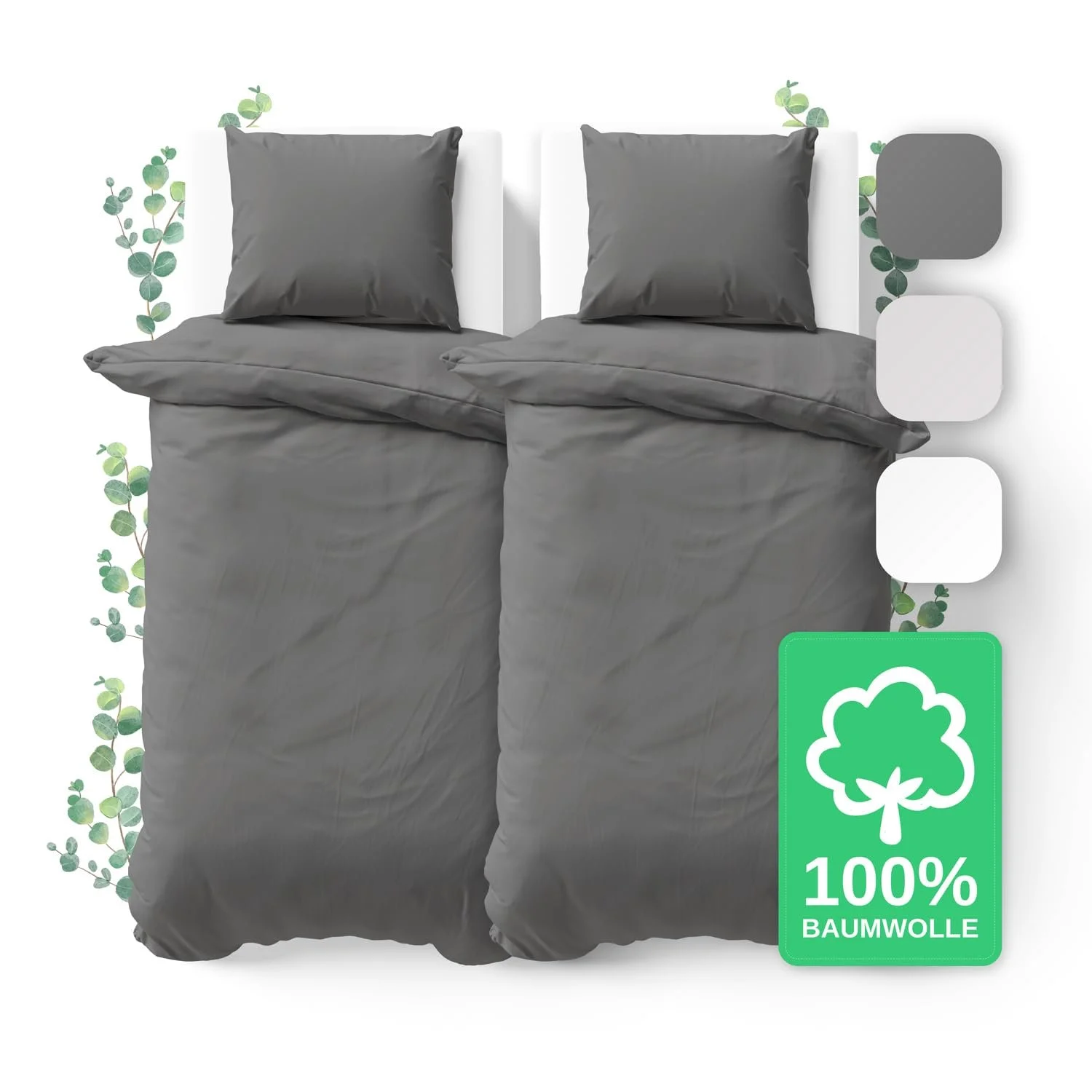 Комплект постільної білизни JACOBSON 4 предмети 135 x 200 см 100% бавовна Percale Oeko-Tex антрацит, фото №1