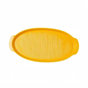 Форма для запікання керамічна овальна з двома ручками термостійка жовта малий формат - Фото 1