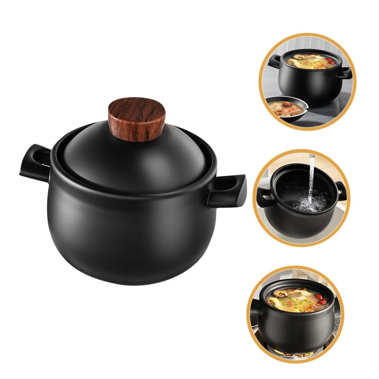 Кастрюля Ceramic Cooking Pot 1.8 л керамическая с крышкой, фото №4