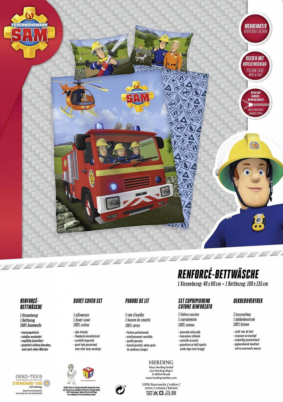 Комплект постільної білизни Herding Fireman Sam, двосторонній мотив, наволочка 40 x 60 см, підодіяльник 100 x 135 см, бавовна/рефорс, фото №7