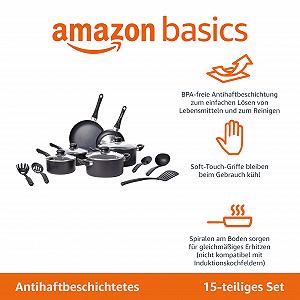 Набір кухонного посуду Amazon Basics 15-ти предметний Антипригарний Чорний ціна на synthetic.ua - Фото 1 Набір кухонного посуду Amazon Basics 15-ти предметний Антипригарний Чорний synthetic.ua - Фото 1