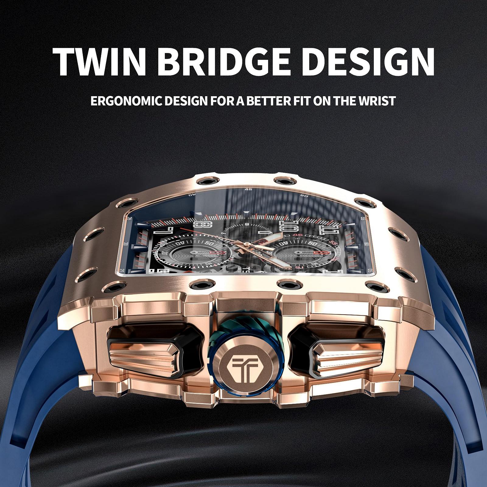 Годинник TSAR BOMBA Чоловічий 50 м Водонепроникний Японський Кварцовий Рух Годинники Тонно Нержавіюча Сталь Сапфірове Скло з Хронографом Дата Функція Модний Розкішний, фото №4