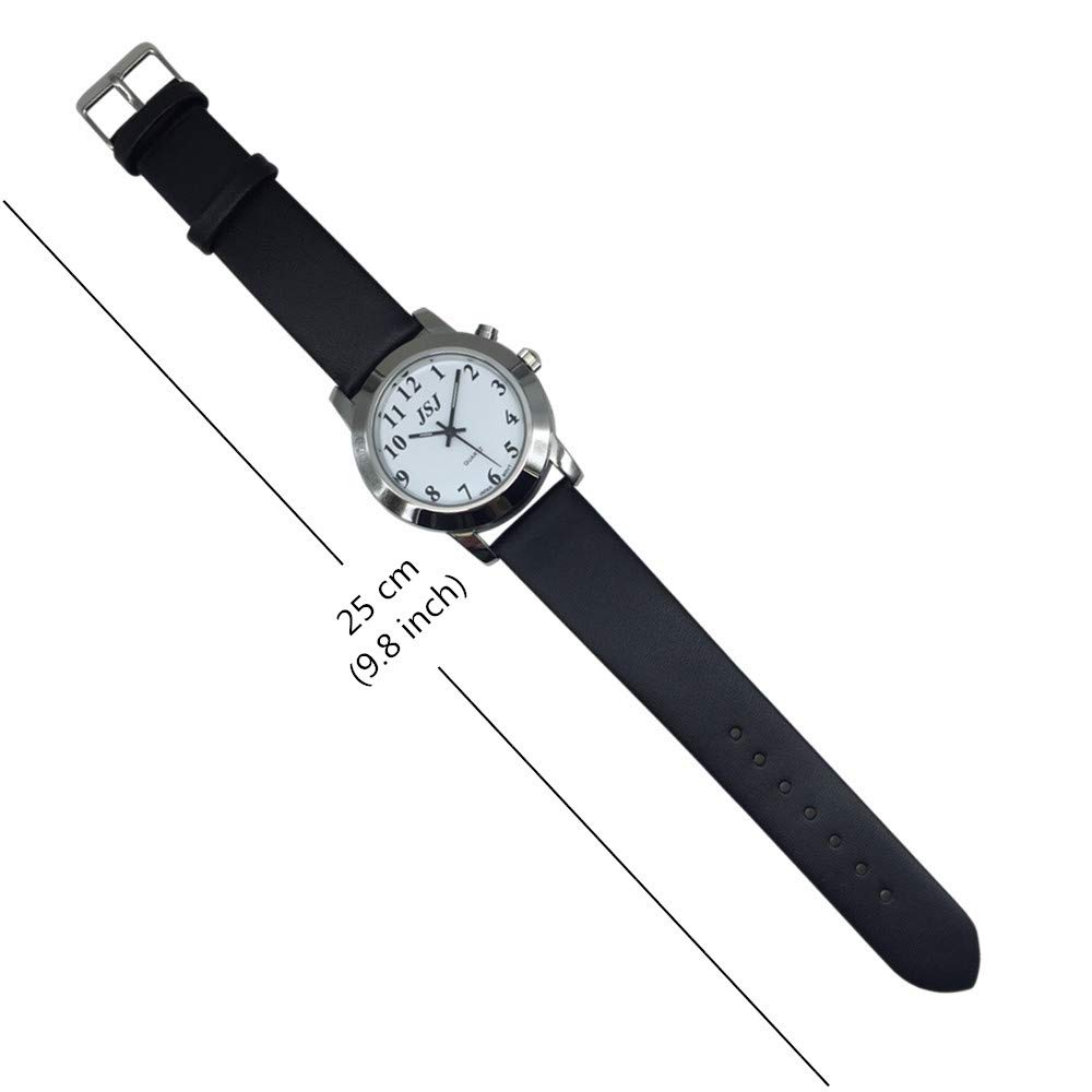 Часы VISIONU Немецкие Говорящие С будильником Голосовая функция времени и даты Белый циферблат Черный кожаный ремешок, фото №5 Часы VISIONU Немецкие Говорящие С будильником Голосовая функция времени и даты Белый циферблат Черный кожаный ремешок, фото №5