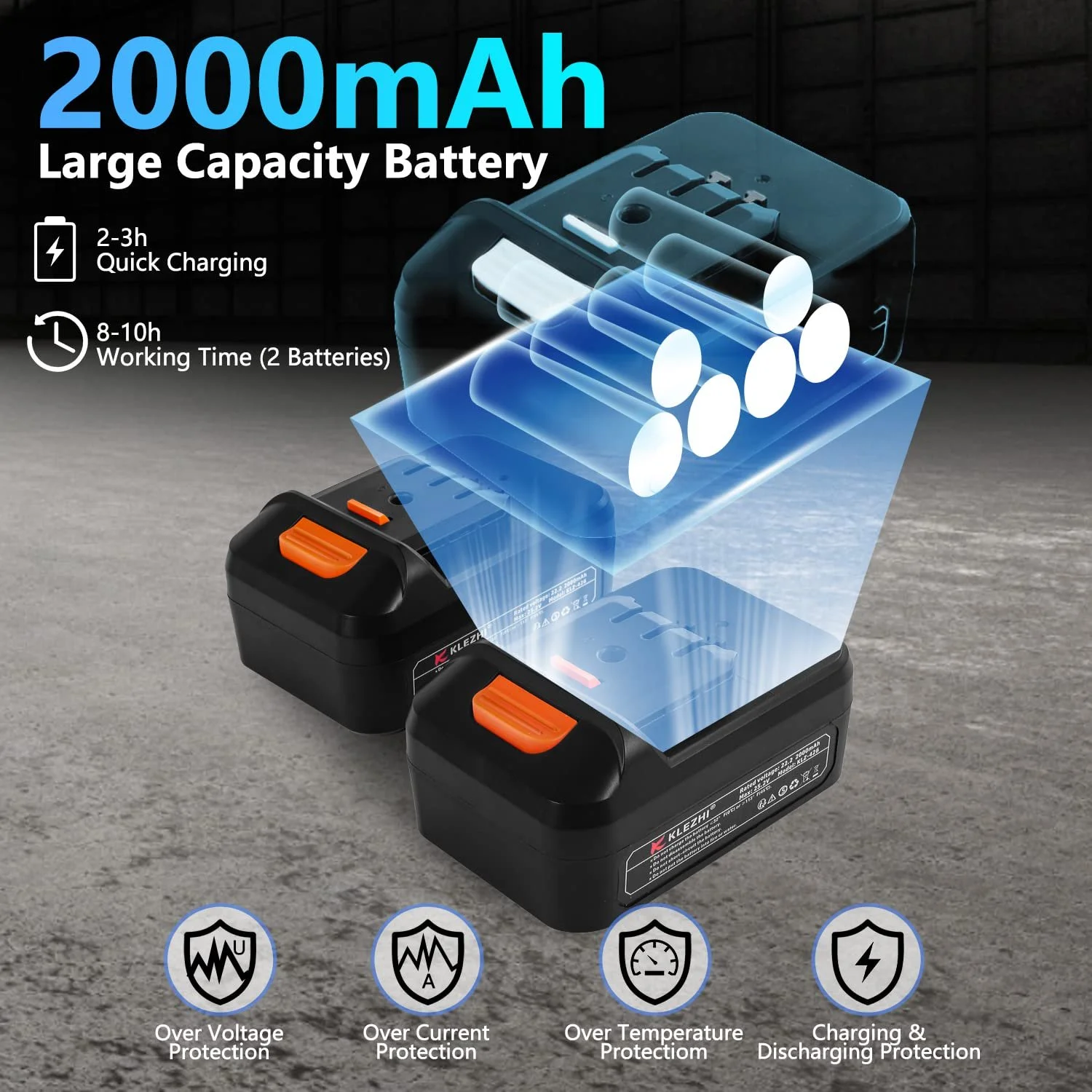 Секатор K KLEZHI 42 мм, акумуляторний, електричний, зі світлодіодом, DLC-покриттям, 2 x 2Ah літієві акумулятори, 25.2 V, фото №3