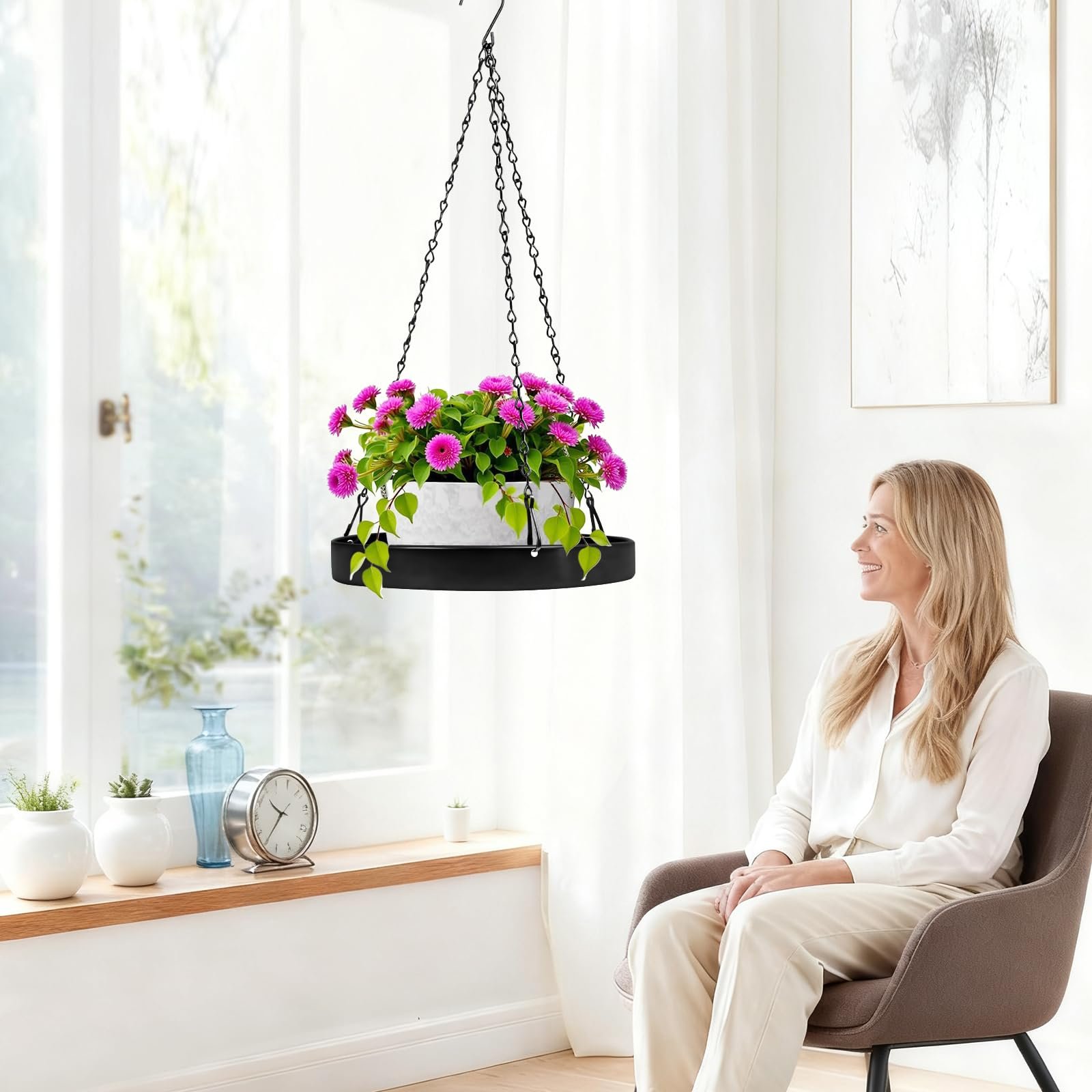 Підвісні кашпо Набір 2 шт Металеві З ланцюгом Чорні, фото №6