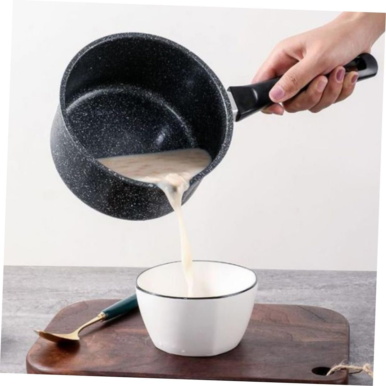 Ківш для молока індукційний антипригарний з покриттям із медичного каменю глибокий з ручкою для підвішування, фото №8