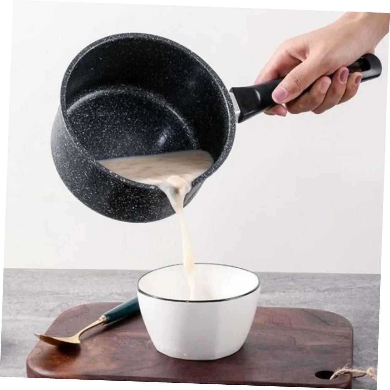 Ківш для молока індукційний антипригарний з покриттям із медичного каменю глибокий з ручкою для підвішування, фото №8