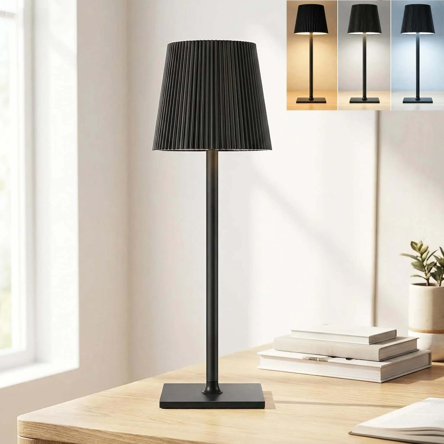 Настільна лампа LED акумуляторна бездротова 4800 mAh 2700 K - 6000 K з регульованою висотою алюмінієва, фото №1