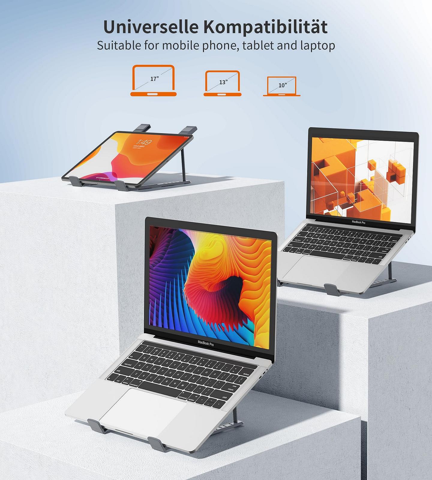 Подставка для ноутбука BHHB, 6 уровней, регулируемая высота, складная вентилируемая алюминиевая подставка, совместимая с MacBook, iPad и другими ноутбуками 9 ~ 17 дюймов, фото №6