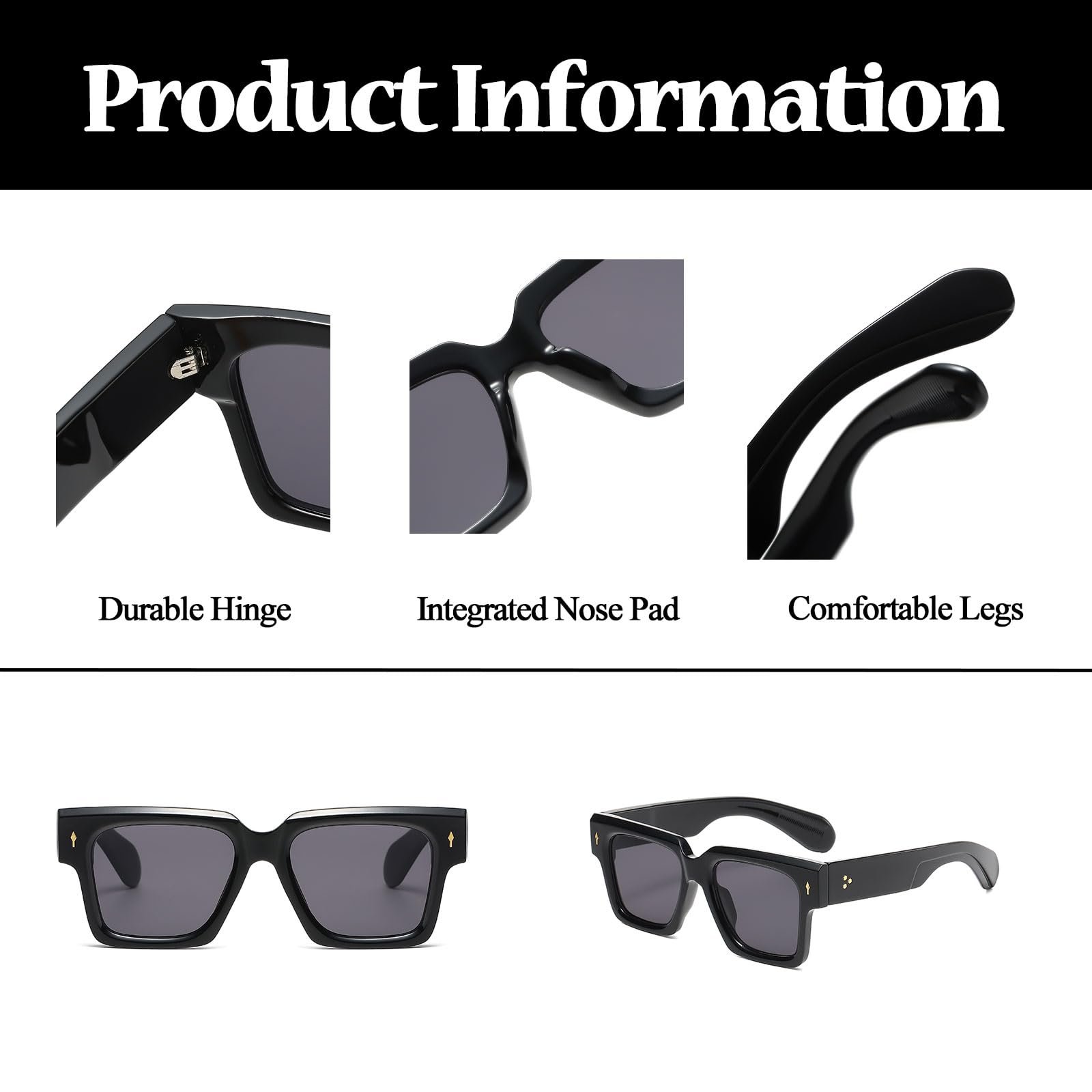 Сонцезахисні окуляри Квадратні Ретро LJCZKA для жінок і чоловіків, модні, класичні, фото №4