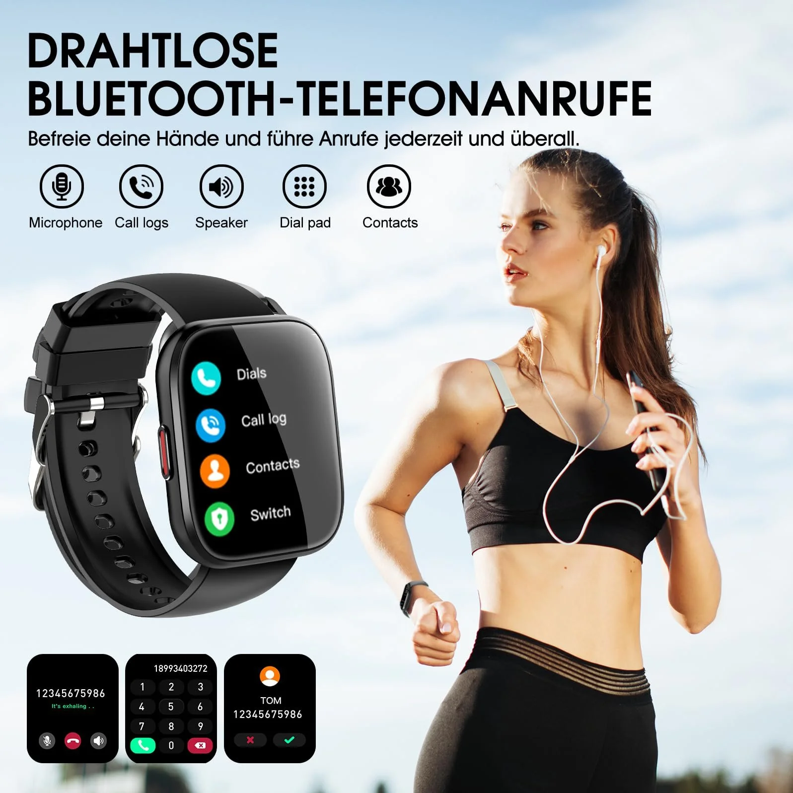 Смарт-годинник 1.85 Inch HD Touchscreen з дзвінками, 112 спортивних режимів, монітор серцевого ритму/сну/крокомір, IP68, чорний, фото №2