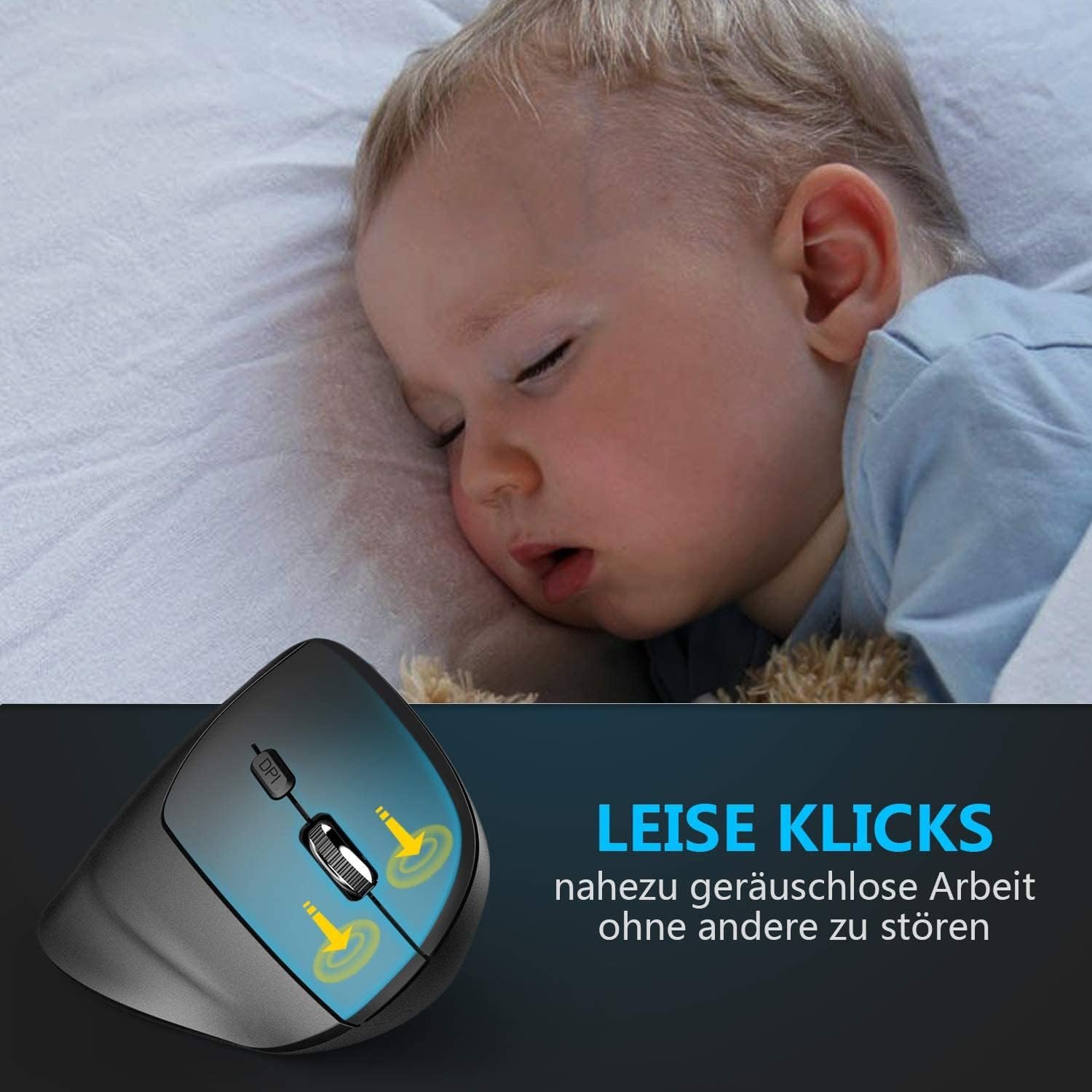 Мышь iClever Беспроводная 2.4G Беспроводная Вертикальная Эргономичная 6 кнопок, 1000/1600/2000/2400 DPI Черный, фото №6