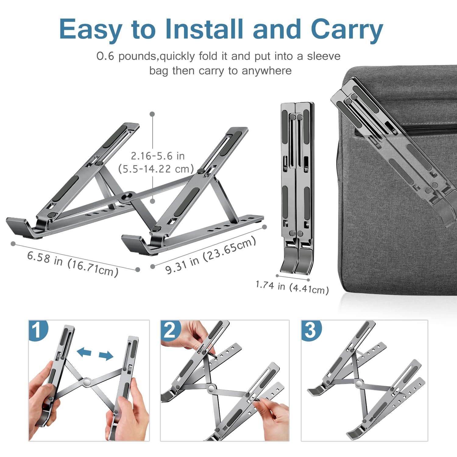 Підставка для ноутбука ivoler, регульована по висоті на 6 рівнів, складана алюмінієва, фото №5