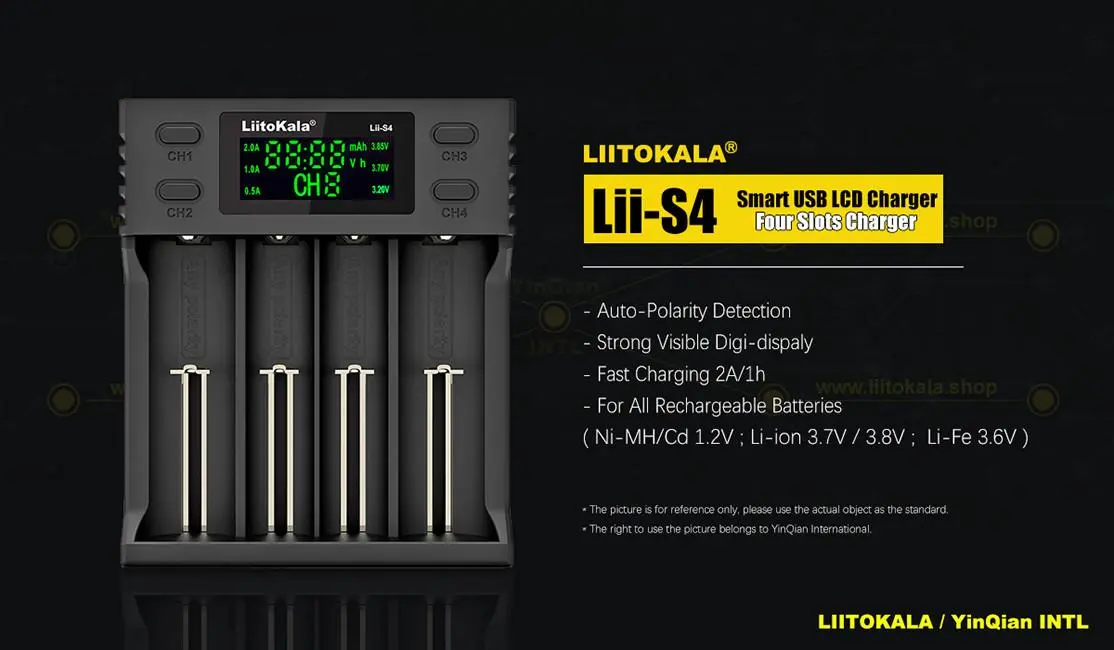 Универсальное зарядное устройство Liitokala Lii-S4 4 канала Ni-Mh/Li-ion/LiFePo4 USB LCD, фото №5 Универсальное зарядное устройство Liitokala Lii-S4 4 канала Ni-Mh/Li-ion/LiFePo4 USB LCD, фото №5
