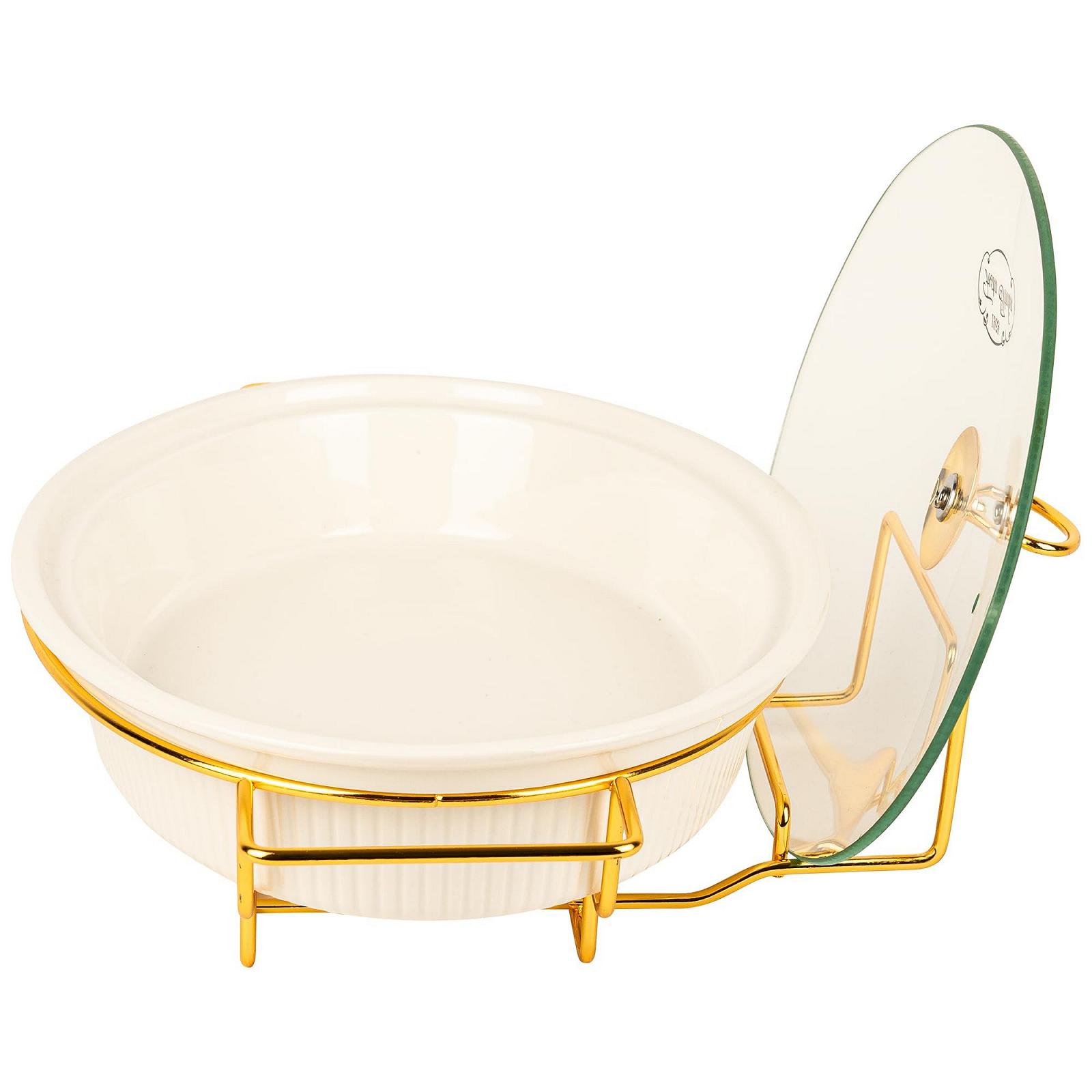 Гусятниця для запікання 2.1 L керамічна овальна з кришкою та підставкою для підігріву біла, фото №8