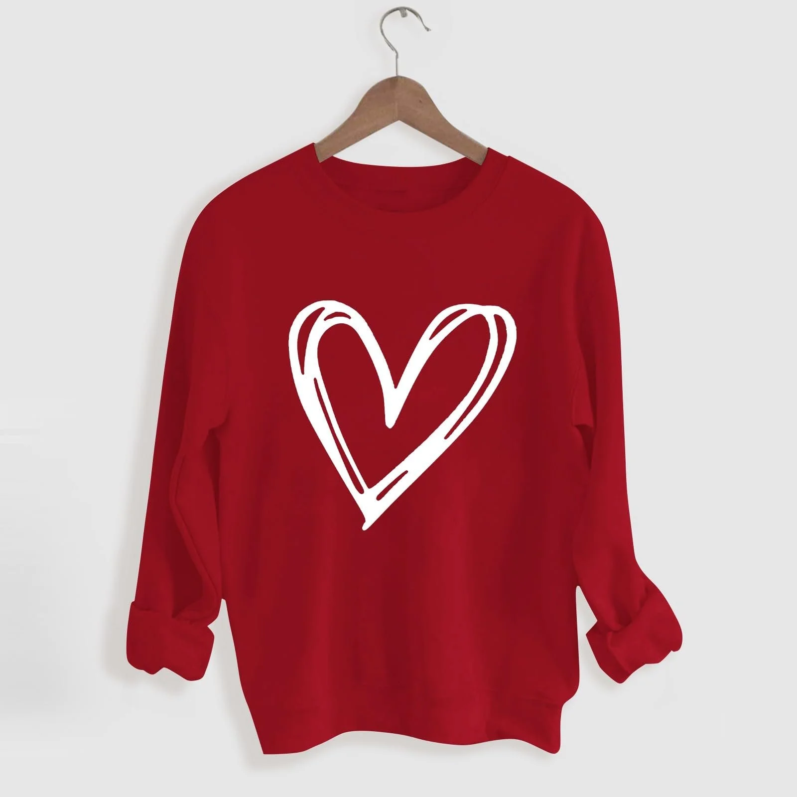 Женский повседневный свитшот ко Дню святого Валентина 2024 Круглый вырез Длинный рукав Принт Сердце Свитшот Топ Милый мешковатый, фото №2