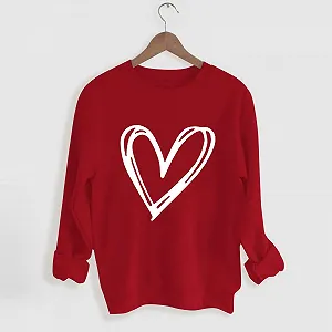Женский повседневный свитшот ко Дню святого Валентина 2024 Круглый вырез Длинный рукав Принт Сердце Свитшот Топ Милый мешковатый synthetic.ua - Фото 1