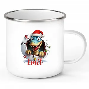 Кухоль Емальований Динозавр #2 з іменем на Різдво - Фото 1