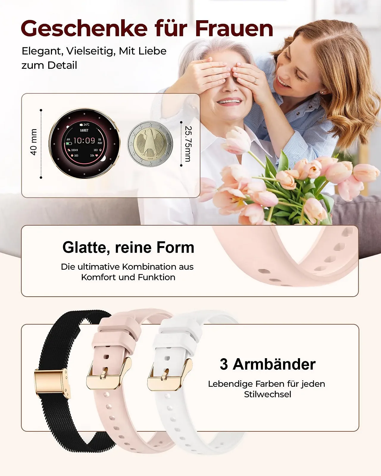 Жіночий Смарт-годинник Круглий Чорний Золотий, фото №2