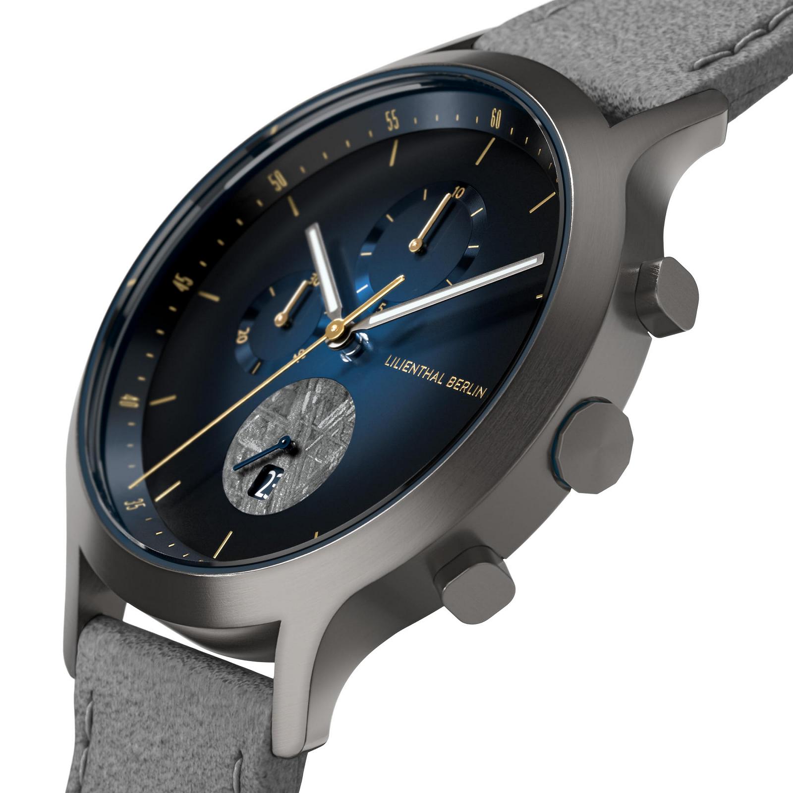 Часы Lilienthal Berlin Meteorite III Chronograph Charcoal Мужские Из хирургической стали Кварцевый Сапфировое закаленное минеральное стекло Метеоритный циферблат 42.5mm, фото №3