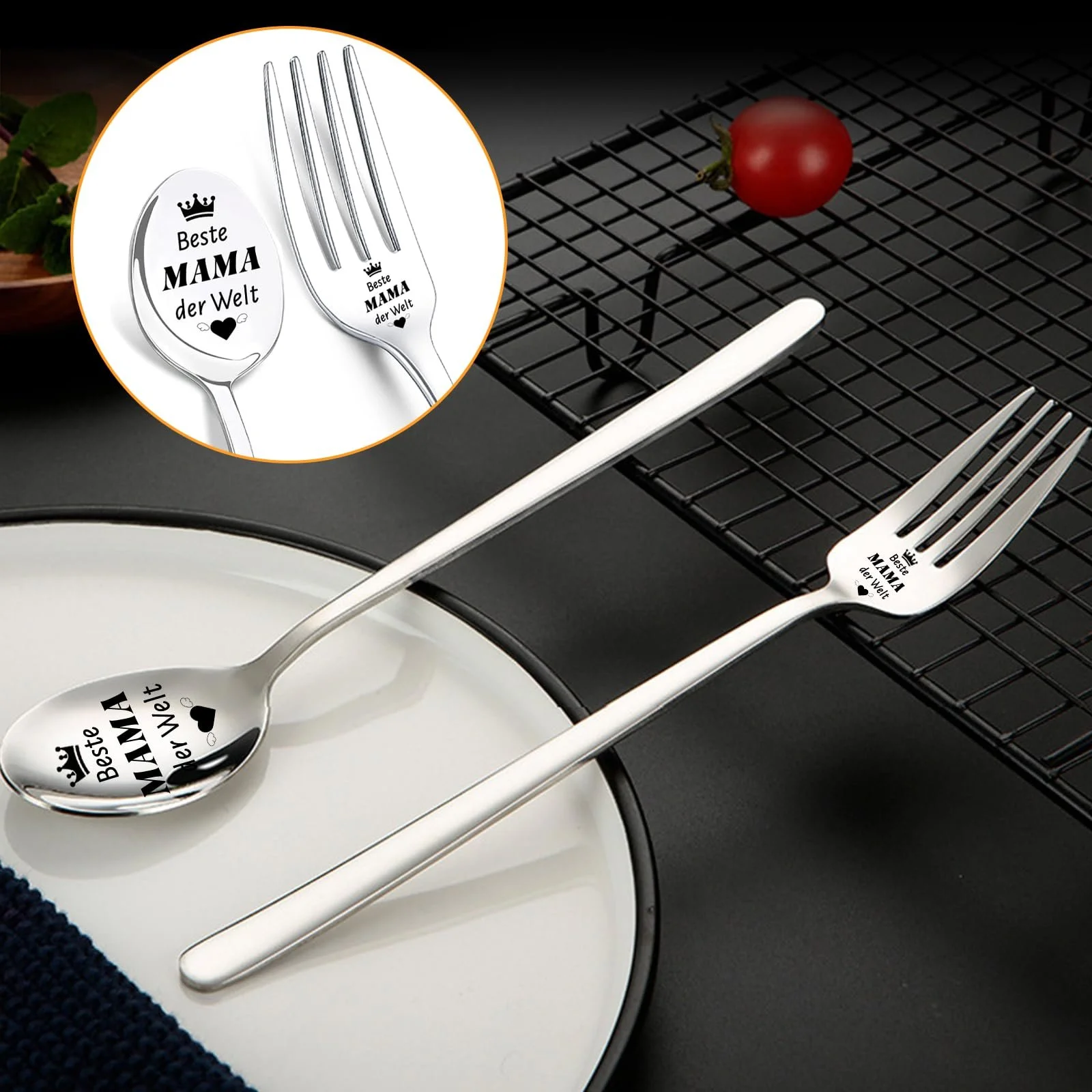 Ложка Кавова з гравіюванням Найкраща Мама у Світі, нержавіюча сталь, набір 2 шт., фото №5