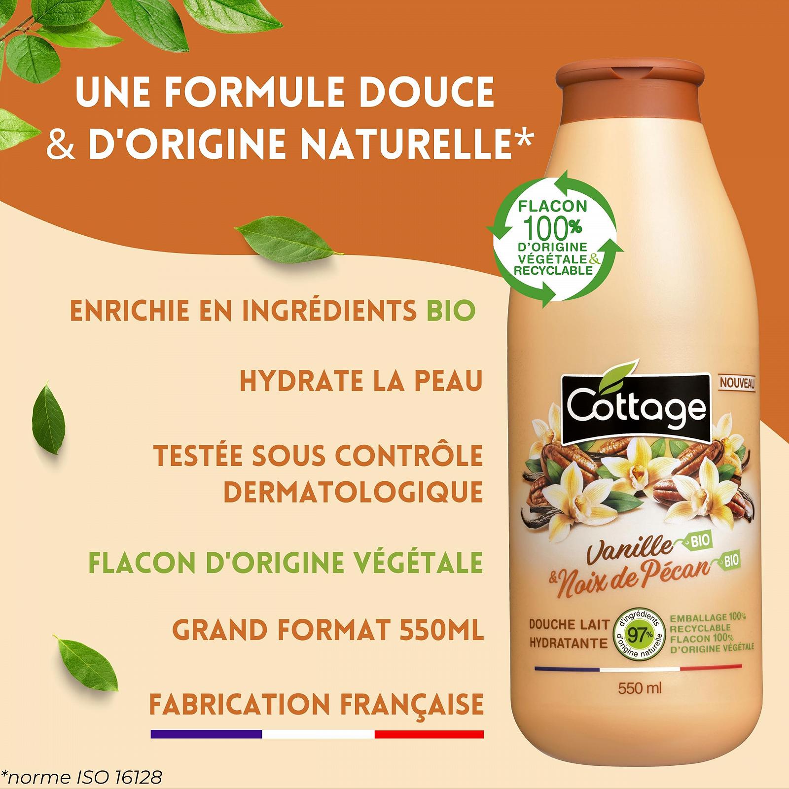 Молочко для душу Cottage Moisturising Органічна ваніль та органічний пекан 550 мл, фото №3