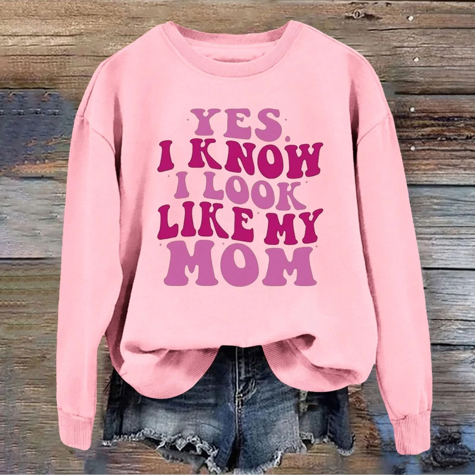 Женский свитшот с круглым вырезом Oversized рукав Yes I Know I Look Like My Mom Смешная надпись Fashion Длинный рукав Пуловер Топы Водолазка, фото №2