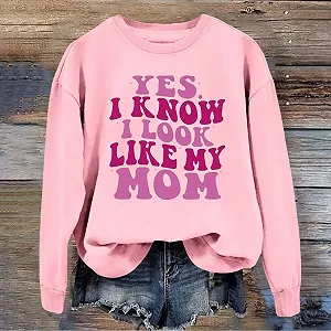 Женский свитшот с круглым вырезом Oversized рукав Yes I Know I Look Like My Mom Смешная надпись Fashion Длинный рукав Пуловер Топы Водолазка synthetic.ua - Фото 1