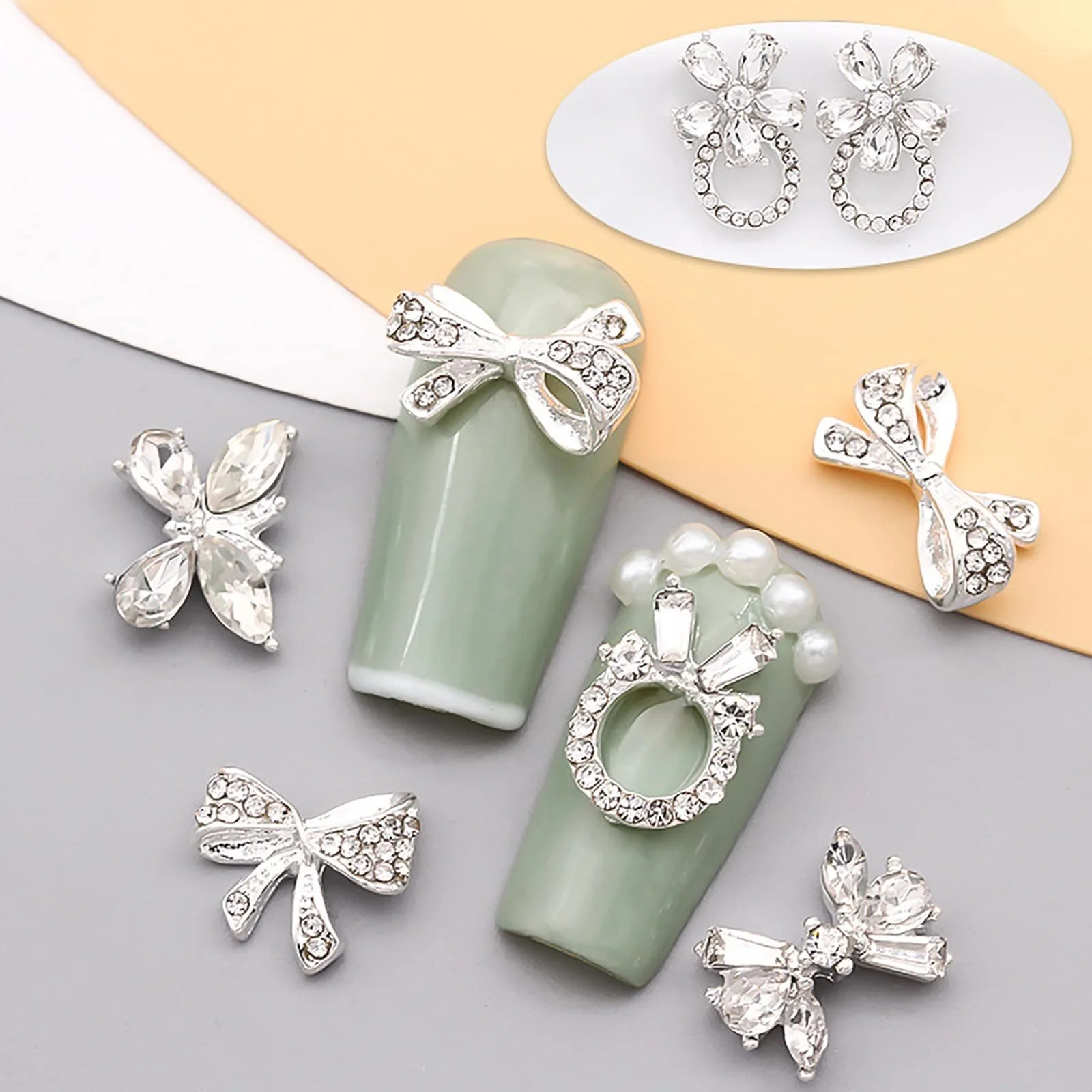 Стрази Метелик-Бантик Сріблястий, 10 шт, фото №6