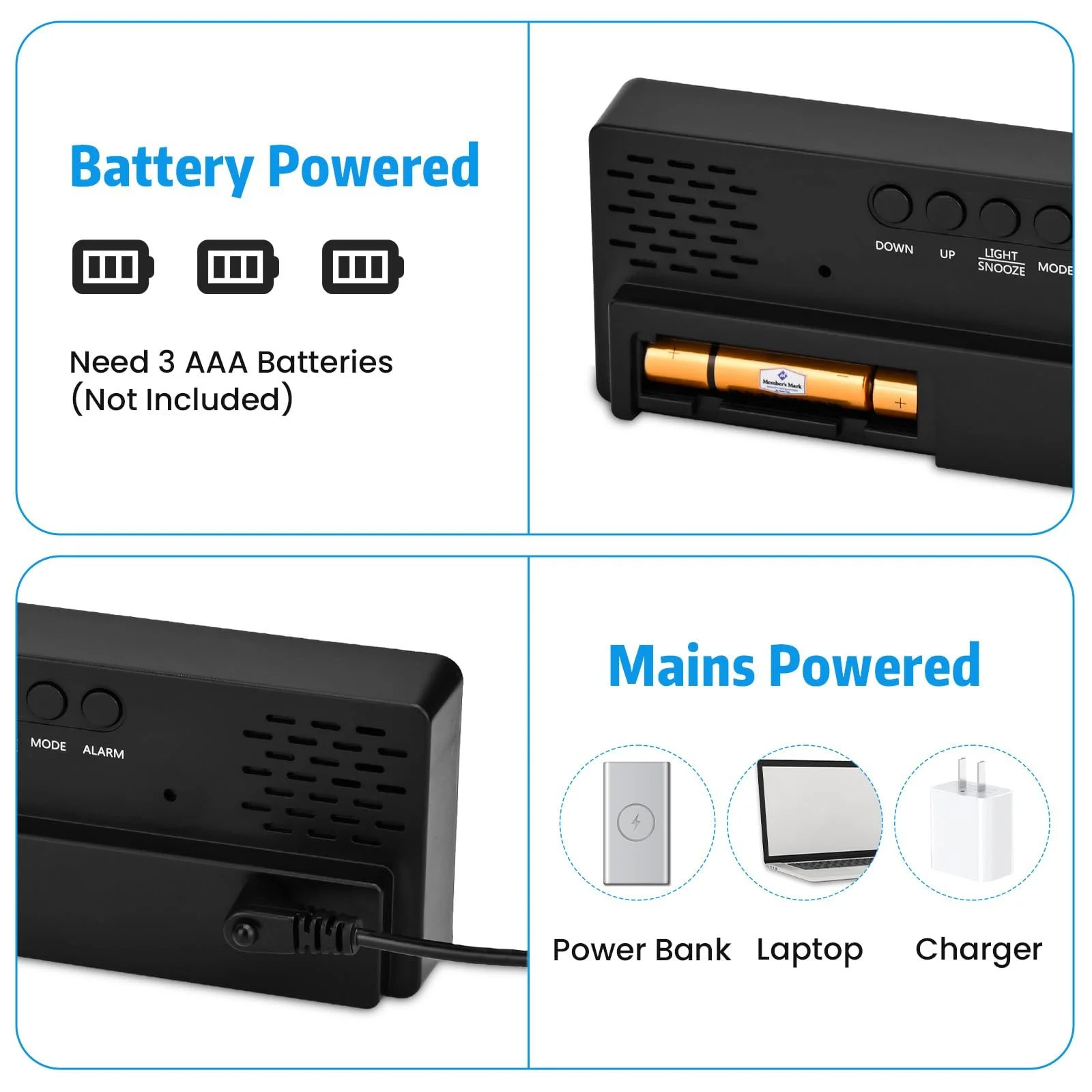 Цифровий годинник Sarsumir, LED, з датою, температурою, функцією повтору, регулюванням яскравості, фото №4