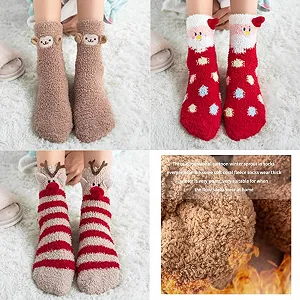 3 пары Рождественских носков для женщин и девочек Хлопковые Теплые Толстые Шерстяные Зимние Носки Подарок для Рождественской вечеринки День рождения B Один размер, b synthetic.ua - Фото 1