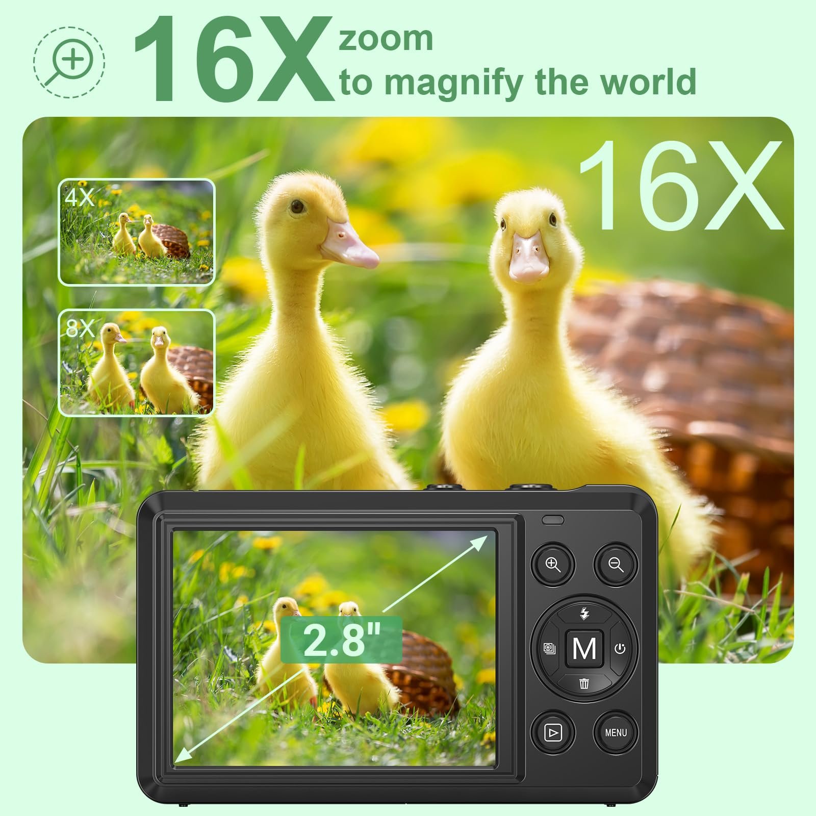 Цифровая камера 4K 64MP, с картой памяти TF 32GB, автофокус, 16X цифровой зум, аккумулятор 1200 mAh, кабель USB, черный, фото №4