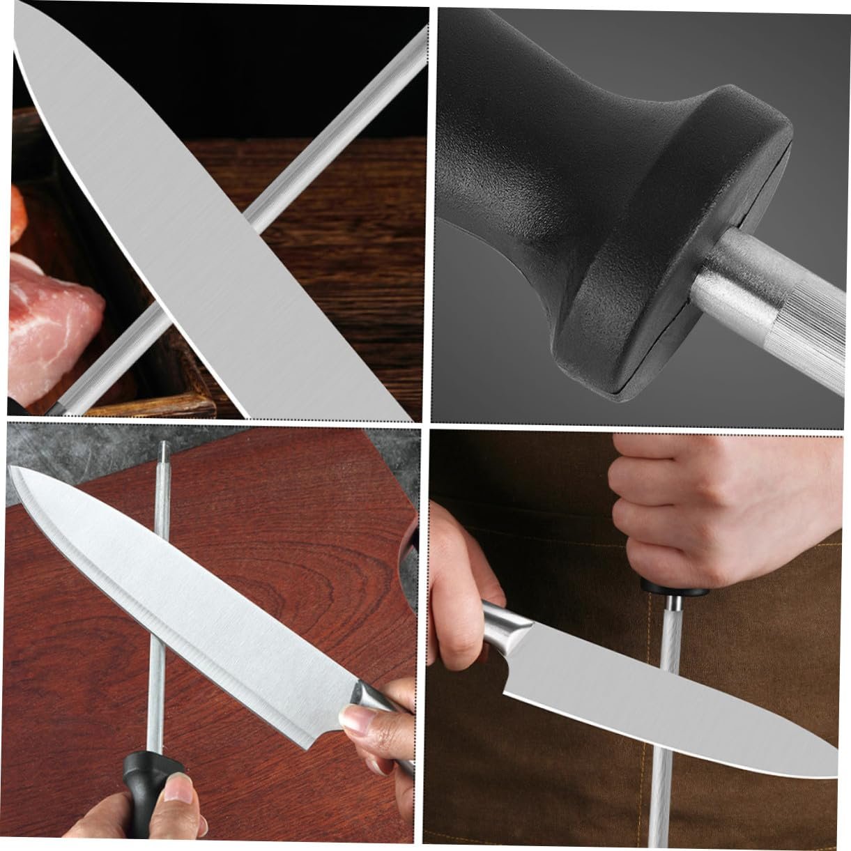 Мусат из нержавеющей стали 2 шт. с эргономичной ручкой для кухонных ножей, фото №6