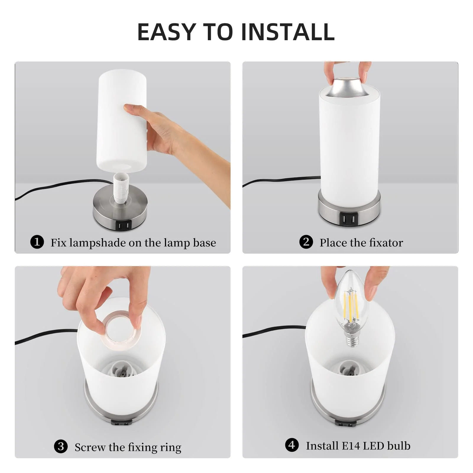 Настільні лампи 2 шт. Modern Touch Dimmable E14 2 USB Warm White, фото №7