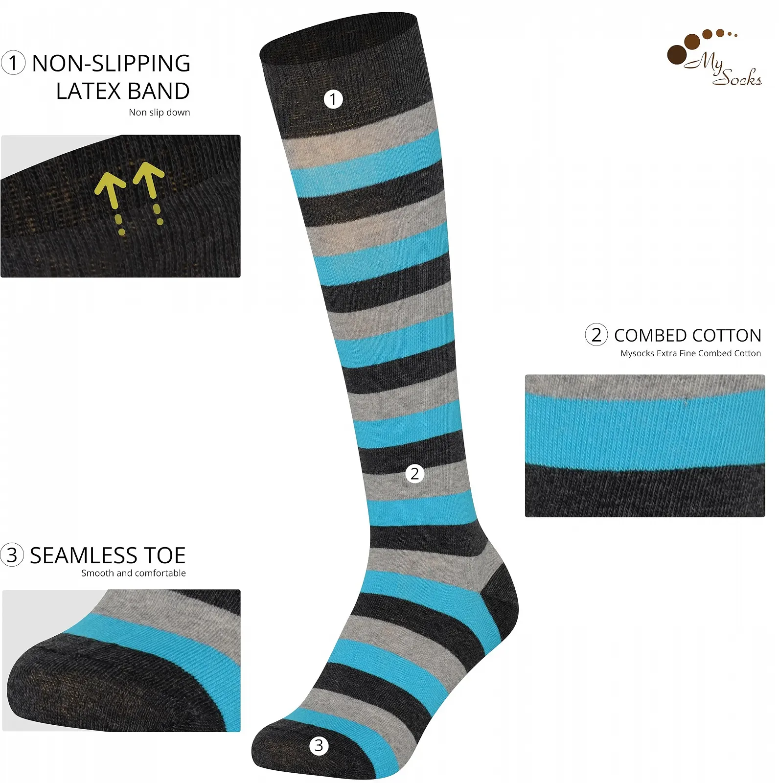 Гольфы в полоску Mysocks Unisex 3 пары из сверхтонкого гребенного хлопка бесшовные мягкие с латексной лентой модные цвета, розовый пепельный антрацит, фото №5 Гольфы в полоску Mysocks Unisex 3 пары из сверхтонкого гребенного хлопка бесшовные мягкие с латексной лентой модные цвета, розовый пепельный антрацит, фото №5