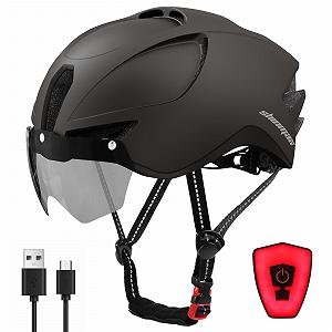 Велосипедний шолом Shinmax з підсвічуванням, USB-зарядкою, козирком, магнітний знімний, легкий MTB, міський, регульований, 57-62 см - Фото 1