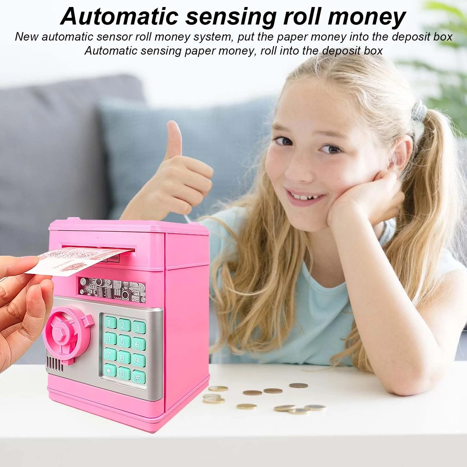 Скарбничка-сейф електронна дитяча банкомат з паролем та музикою, фото №4