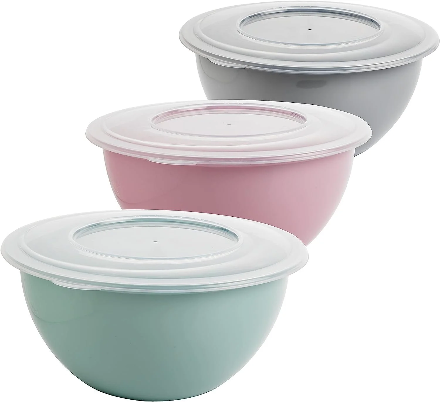 Набор мисок для салата SUSTANIA Kai 3 шт 5 л серый, розовый, зеленый, фото №1