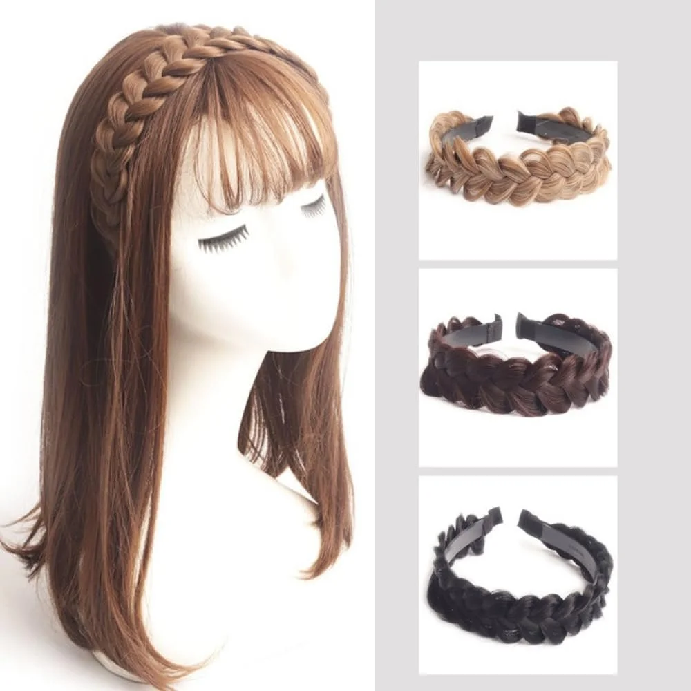 Жіночий обруч для волосся з плетеною косою, темно-коричневий, фото №3