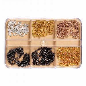 Металлические цепочки для дизайна ногтей Микс 6 ячеек Готические украшения в стиле рок Акценты для смелого маникюра Набор аксессуаров для ногтей в темных тонах - Фото 1