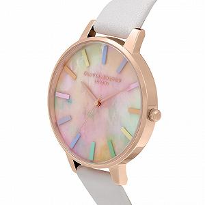 Жіночий аналоговий кварцовий годинник Olivia Burton Rainbow Collection OB16RB27, перламутровий циферблат, сірий шкіряний ремінець synthetic.ua - Фото 1