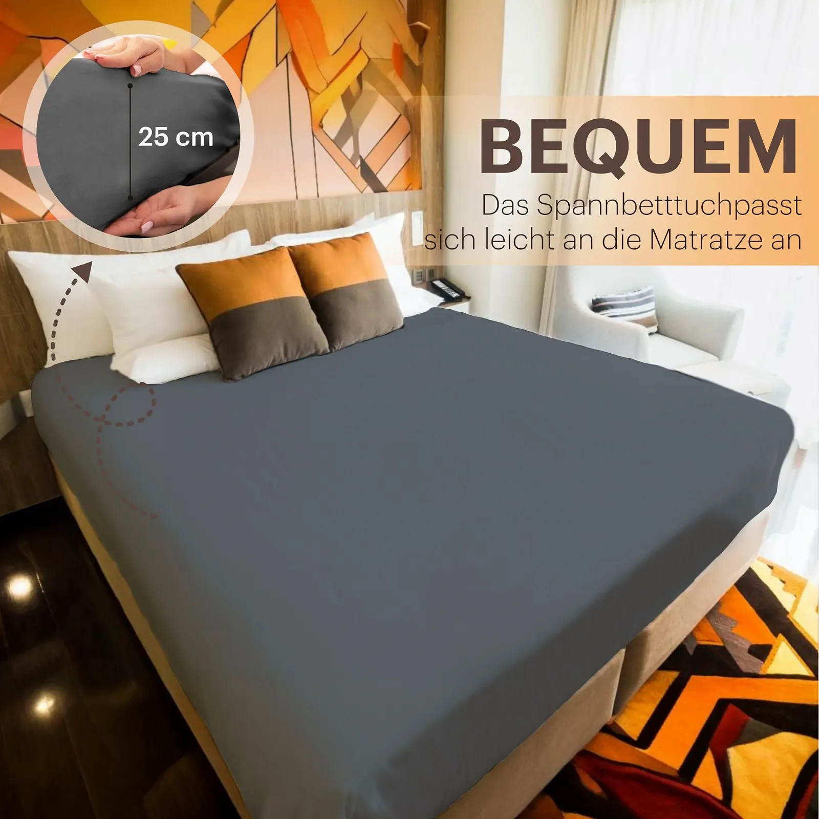 Простыня на резинке NatureMark Jersey 90 x 190 см, 100 x 200 см, антрацитовый серый, 2 шт, фото №7 Простыня на резинке NatureMark Jersey 90 x 190 см, 100 x 200 см, антрацитовый серый, 2 шт, фото №7