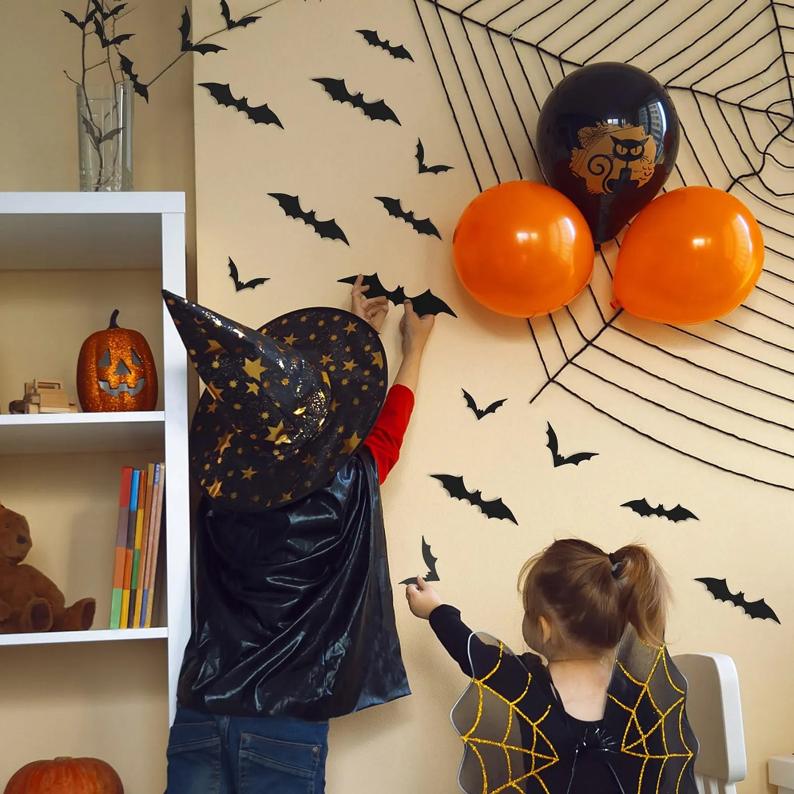 Наклейки на стіну Halloween Bat 120 штук Кажани 3D 4 розміри Водонепроникні PVC Чорний, фото №4